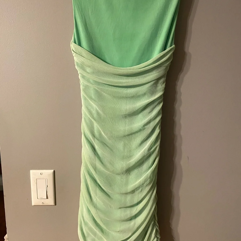 NWT Zara dress us med Green Party/cocktail mesh overlay NWT made in Romania - Picture 7 of 15